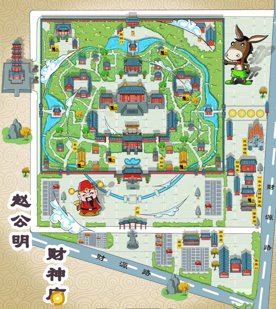 井冈山寺庙类手绘地图